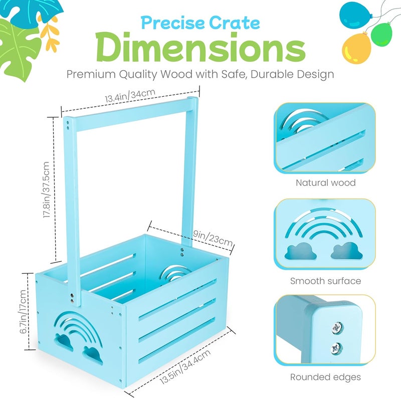 Lavuash Wooden Baby Shower Crate Closet – with Handle, Smooth Surface & Round Edges – Textured Natural Wood - New Born Welcome Gift Hamper for Boys & Girls - Pregnancy Gifts for New Parents (Baby Blue) - Image 4